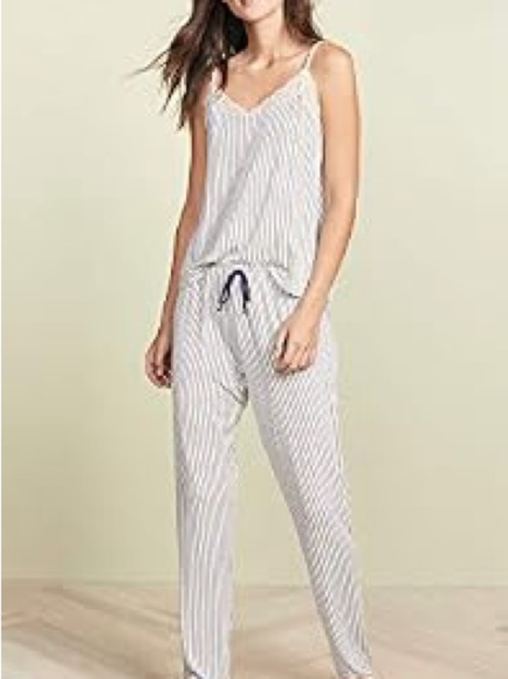 Striped White & Light Gray Sleeveless Pajama Set